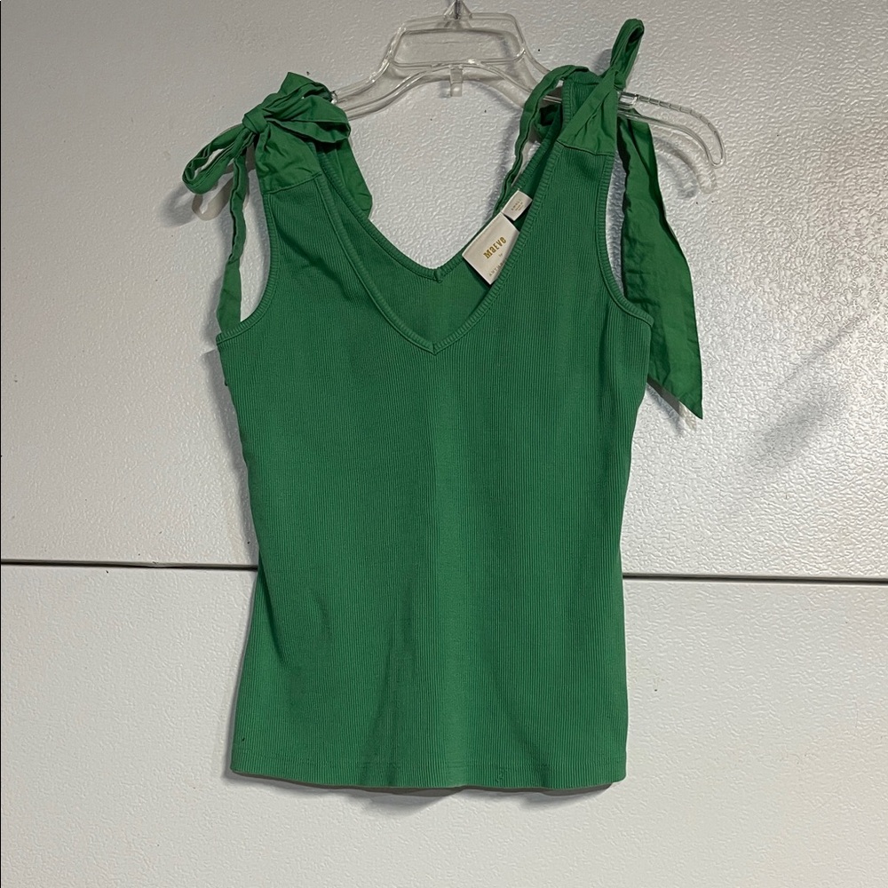 MAEVE ANTHROPOLOGIE RAFAELA BOW TIE TANK TOP EMERALD GREEN SMALL BLOUSE - Picture 4 of 6